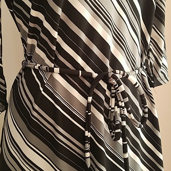 Express V-Neck Striped Belted Career Sheath Dress - Picture 3 of 8